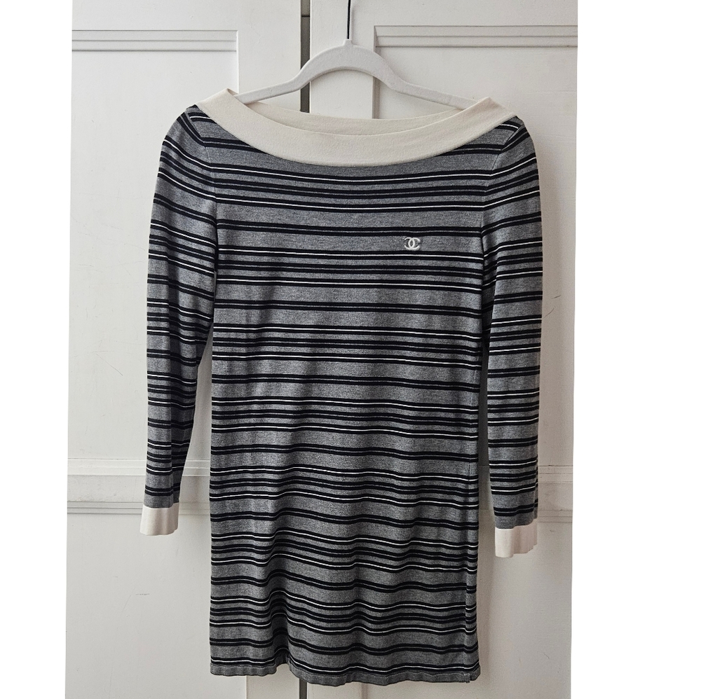 Chanel Striped Gray and Black Dress 34 - Picture 5 of 9